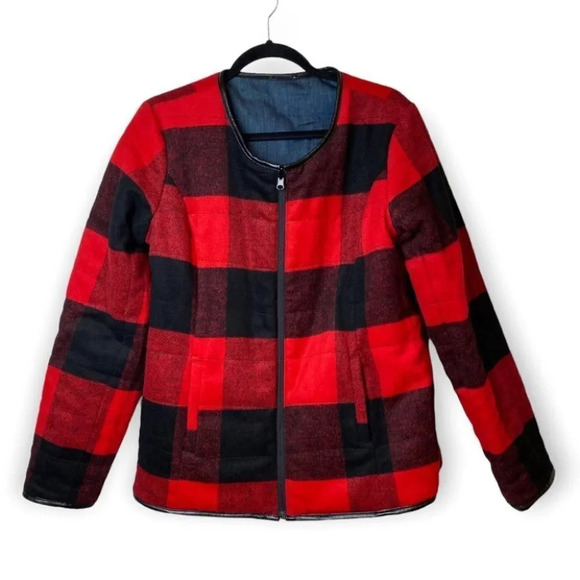 Tribal Jeans  Reversible Buffalo Plaid & Denim Jacket - Picture 1 of 13